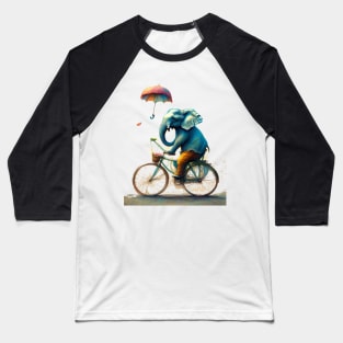 An elephant on a bicycle, holding an umbrella. Baseball T-Shirt